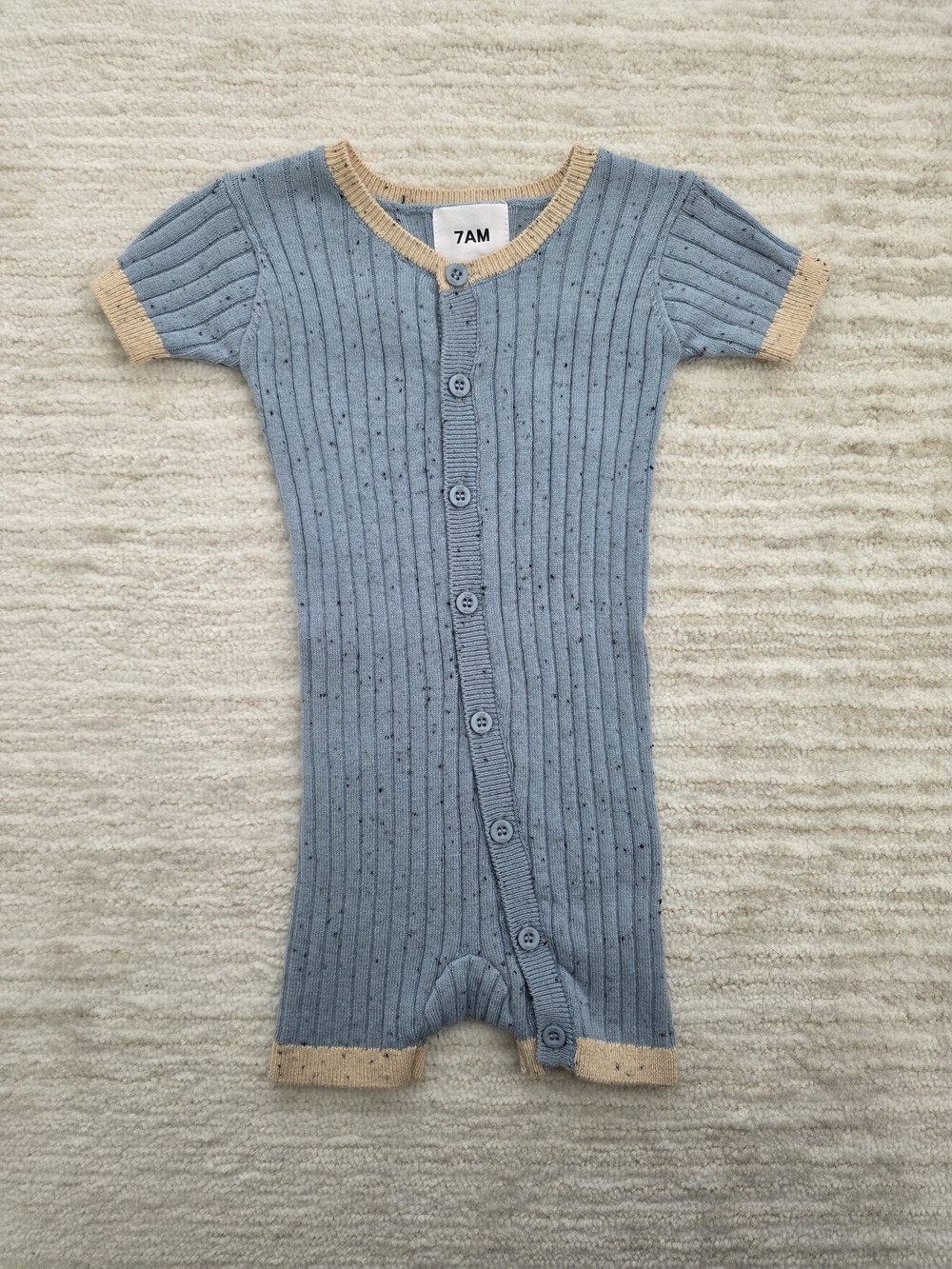 NWT 7AM Enfant Blue Ribbed Knit Button Romper